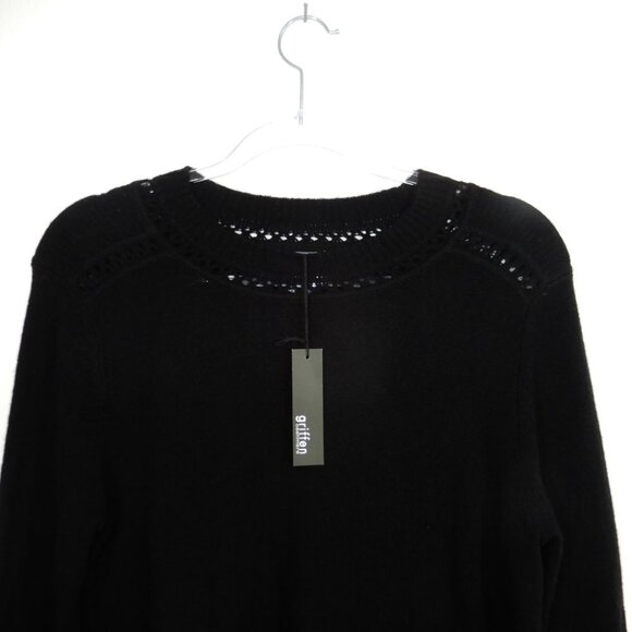 GRIFFEN Open Stitch Trim Wool & Cashmere Crewneck Sweater Size M Black NEW - Picture 4 of 5